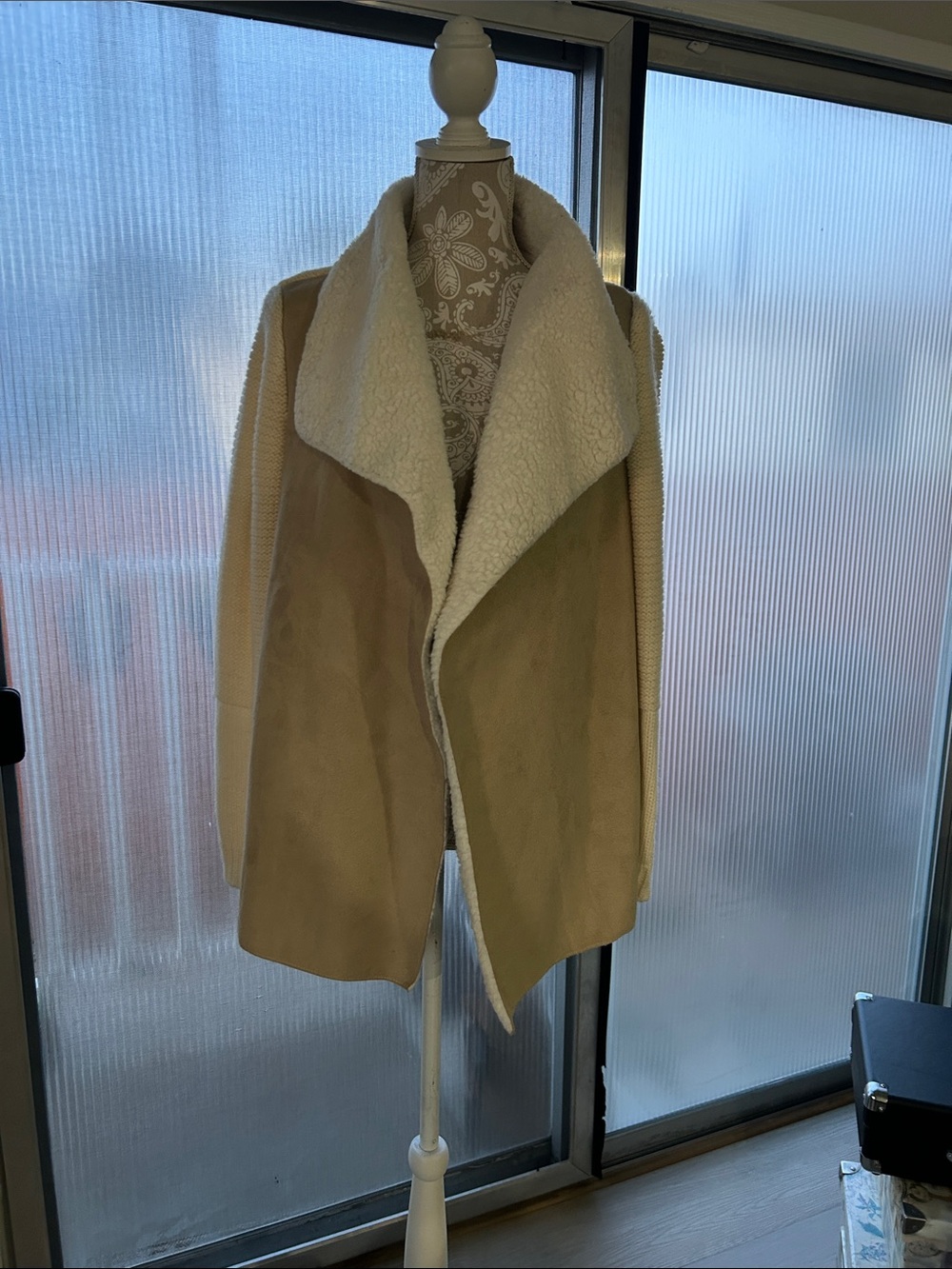 Fever Cream & Tan Teddy Shearling Open-Front Jacket
